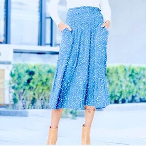 XLURA Women’s Baby Blue Polka-Dot Midi Pleated Skirt. Size XL. SKU 009